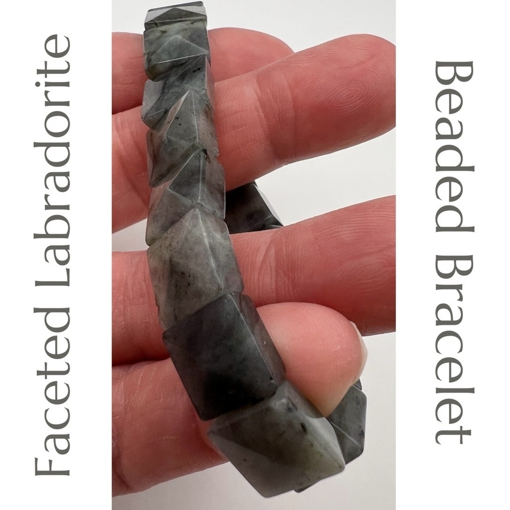 Faceted Labradorite Bead Bracelet on Twin Elastic - 18‎ Individual Beads